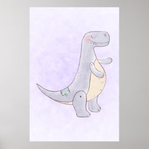 Cute Grey Dinosaur Toy Watercolor  Poster