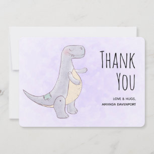 Cute Grey Dinosaur Toy Watercolor  Thank You Card