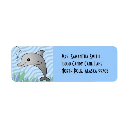 Cute Grey Dolphin in Blue Water Return Address Label