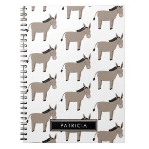 Cute Grey Donkey Pattern Personalised Notebook