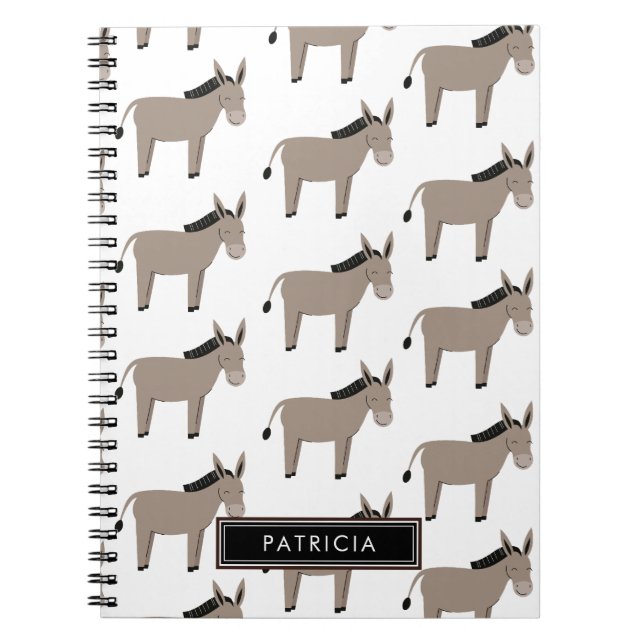 Cute Grey Donkey Pattern Personalised Notebook (Front)