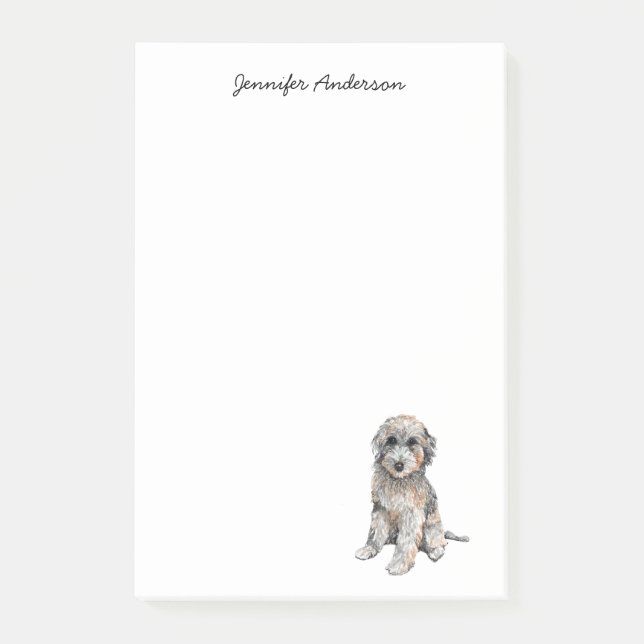 Cute Grey Doodle watercolor Dog personalised Post-it Notes (Front)