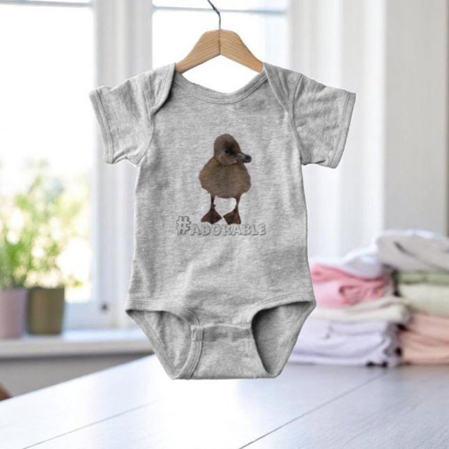 Cute Grey Duckling Photograph Custom Text Baby Bodysuit (baby body suit on hanger)