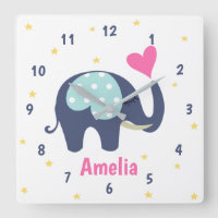 Cute Grey Elephant and Pink Heart Personalised