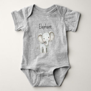 Cute Grey Elephant Baby Bodysuit