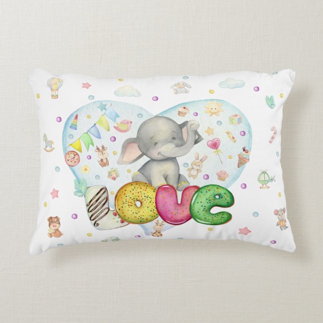 Cute Grey Elephant Decorative Cushion (Front)