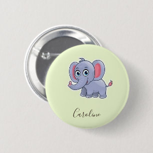 Cute grey elephant green 6 cm round badge