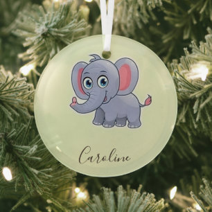 Cute grey elephant green glass tree decoration