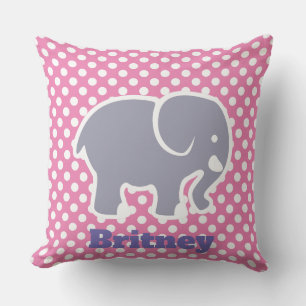Cute Grey Elephant On Polka Dot pattern Monogram Cushion