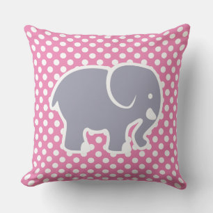 Cute Grey Elephant On Polka Dot pattern nursery Cushion