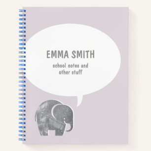 Cute Grey Elephant Speech Bubble Soft Purple Kid  Notebook