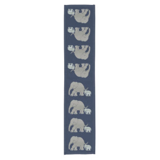 Cute grey elephant with baby on night blue short table runner