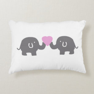 Cute Grey Elephants Pink Hearts Kids Throw Pillow