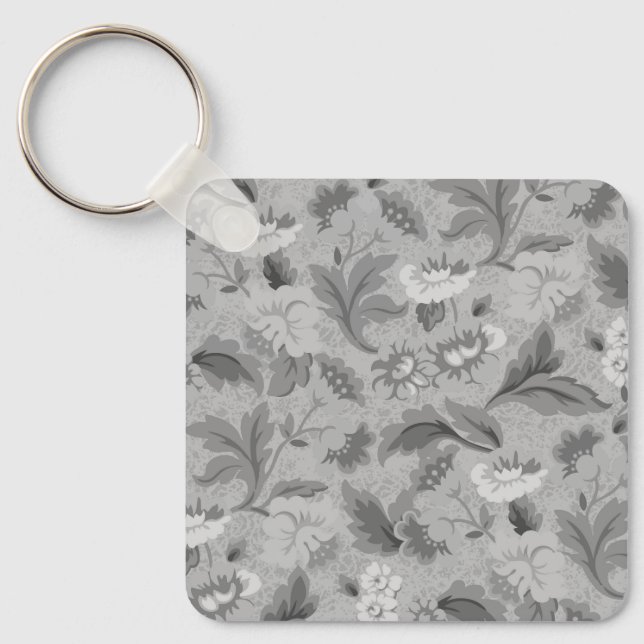 Cute grey floral pattern key ring (Front)