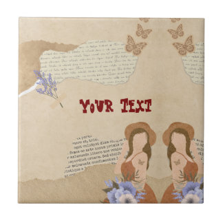 Cute grey, flower, butterfly and text ceramic tile