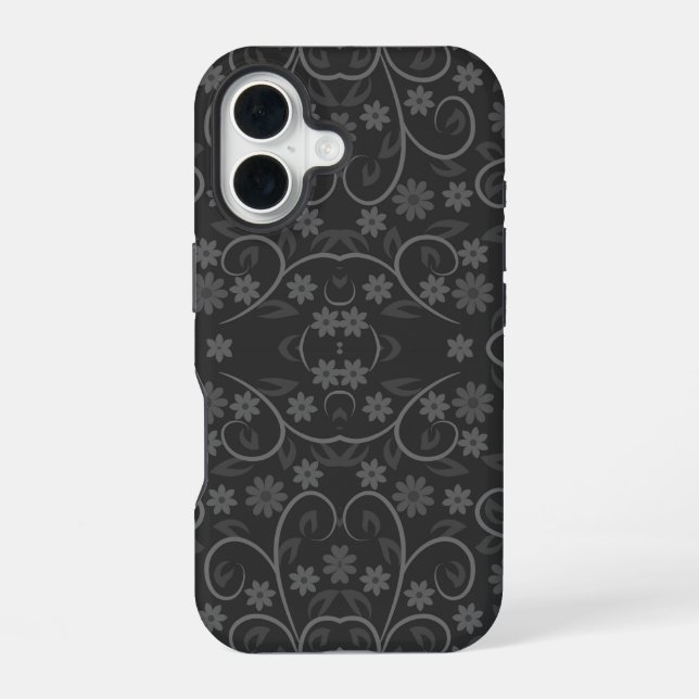 Cute grey flowers pattern iPhone 16 case (Back)