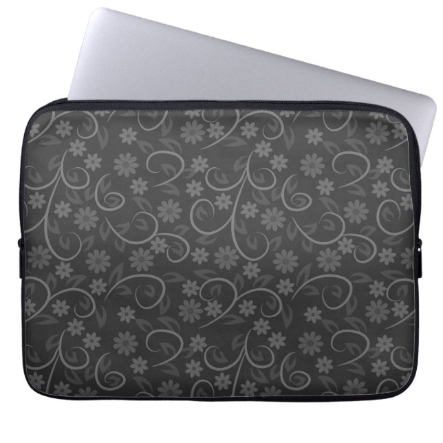 Cute grey flowers pattern throw pillow laptop sleeve (Front)
