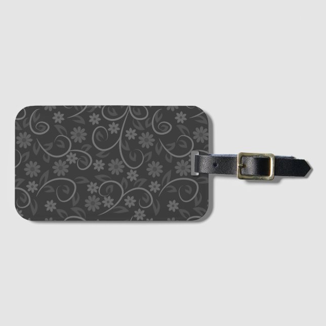 Cute grey flowers pattern throw pillow luggage tag (Front Horizontal)