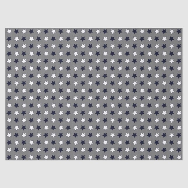 Cute Grey Geometric Pattern White & Black Star Tissue Paper (Front)