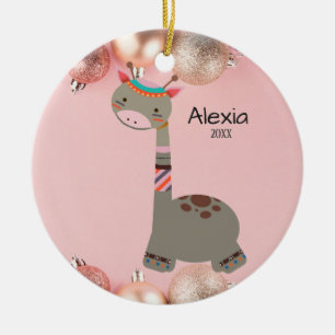 Cute Grey Giraffe Christmas Ornament