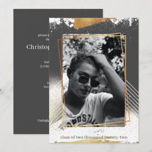 Cute Grey & Gold Framed Graduation Invitation