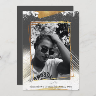 Cute Grey & Gold Framed Graduation Invitation