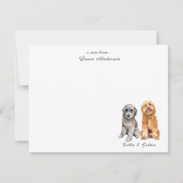 Cute Grey & Golden Doodle flat note card (Front)