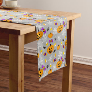 Cute Grey Halloween Pattern Short Table Runner