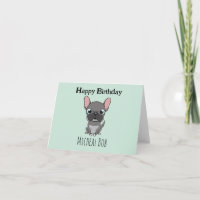 Cute grey happy birthday custom name pug dog blue