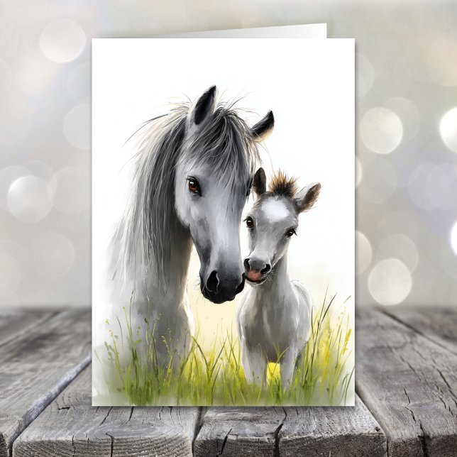 Cute Grey Horse and Foal Mother's Day Holiday Card (Creator Uploaded)