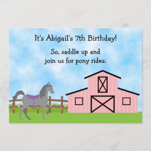 Cute Grey Horse Pony Rides Girls Birthday Invite