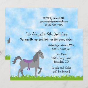 Cute Grey Horse Pony Rides Horse Birthday Party Invitation