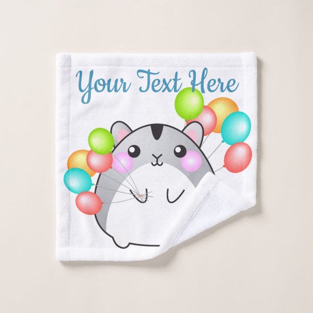 Cute Grey Kawaii Hamster Bath Towel Set (Wash Cloth)