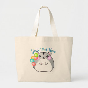 Cute Grey Kawaii Hamster Large Tote Bag