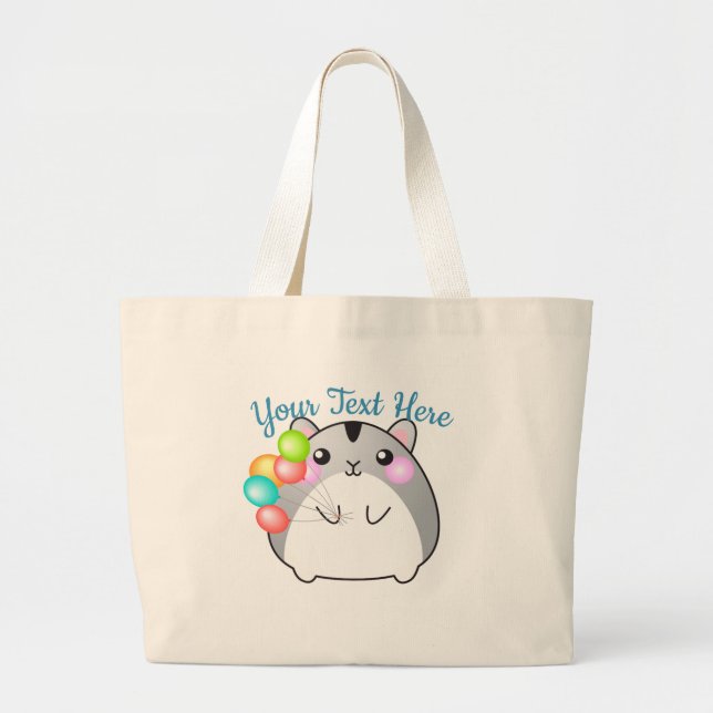 Cute Grey Kawaii Hamster Large Tote Bag (Front)