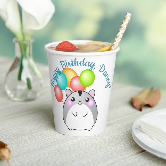 Cute Grey Kawaii Hamster Paper cup (Insitu)