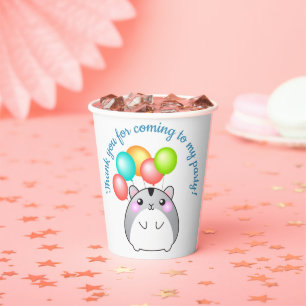 Cute Grey Kawaii Hamster with Balloons Paper cup