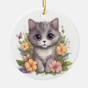 Cute Grey Kitten  Ceramic Ornament