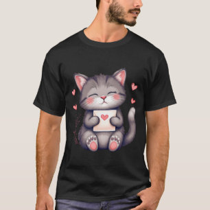 Cute Grey Kitten Holding Love Letter ✨🐾💌 T-Shirt