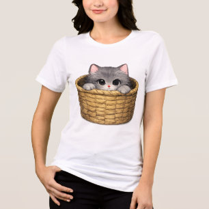 Cute Grey Kitten in Basket Tri-Blend Shirt
