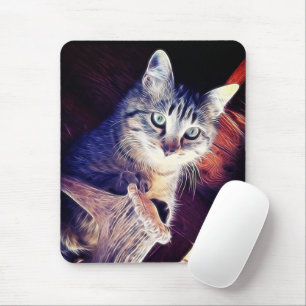 Cute Grey Kitten In Rafters Close-Up Photo Mouse Pad