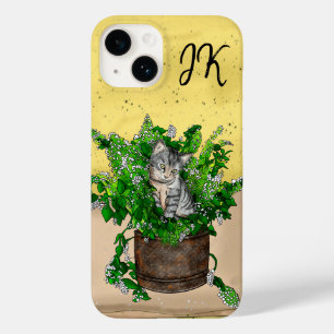 Cute Grey Kitten sitting in a Pot of Catnip Case-Mate iPhone 14 Case