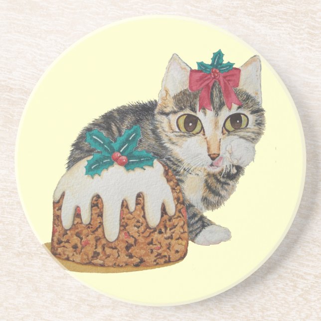 cute grey kitten tabby cat dressed for christmas coaster (Front)