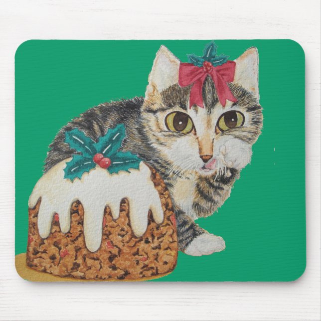 cute grey kitten tabby cat dressed for christmas mouse pad (Front)