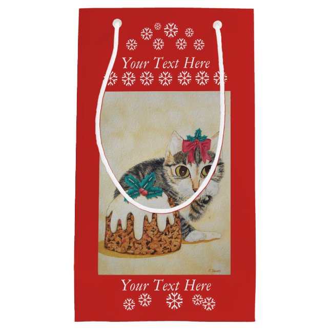 cute grey kitten tabby cat dressed for christmas small gift bag (Front)