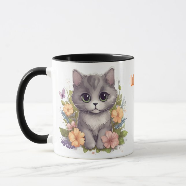 Cute Grey Kitten World's Best Cat Mum Mug (Left)
