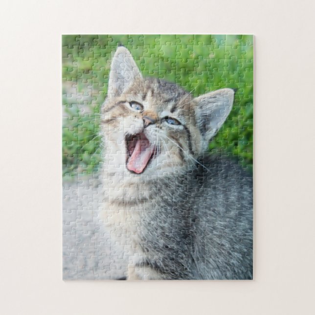 Cute Grey Kitten Yawning Jigsaw Puzzle (Vertical)