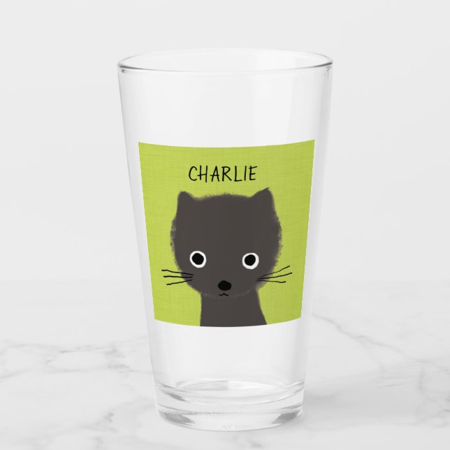 Cute Grey Kitty Cat Personalised | Grey Kitten Glass (Front)