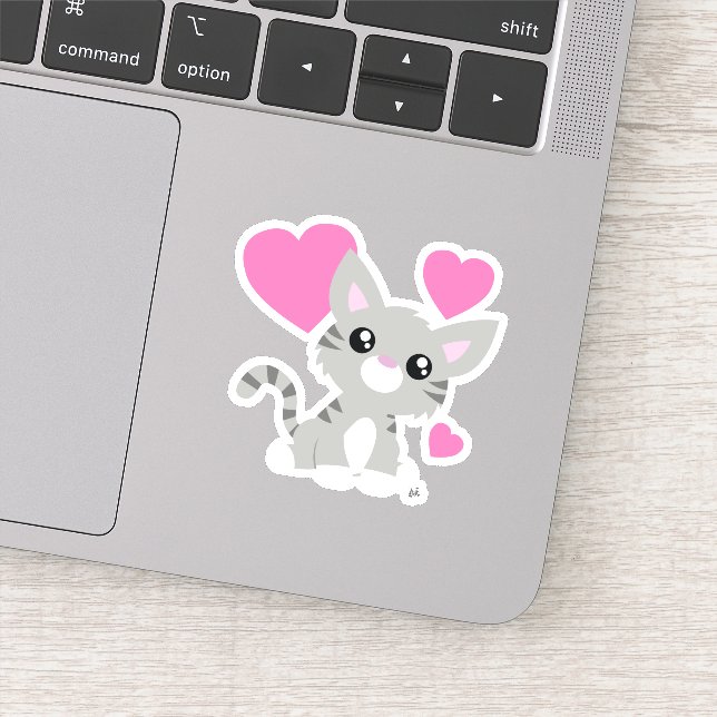 Cute Grey Kitty Custom-Cut Vinyl Sticker (Detail)