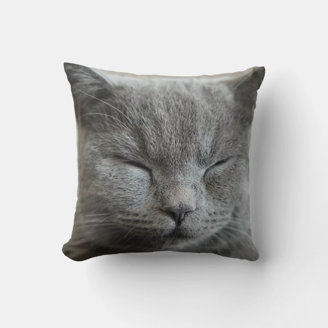 Cute Grey Kitty face Photo Throw Pillow (Front)